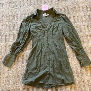 Hello Molly Olive Green V-Neck Dress